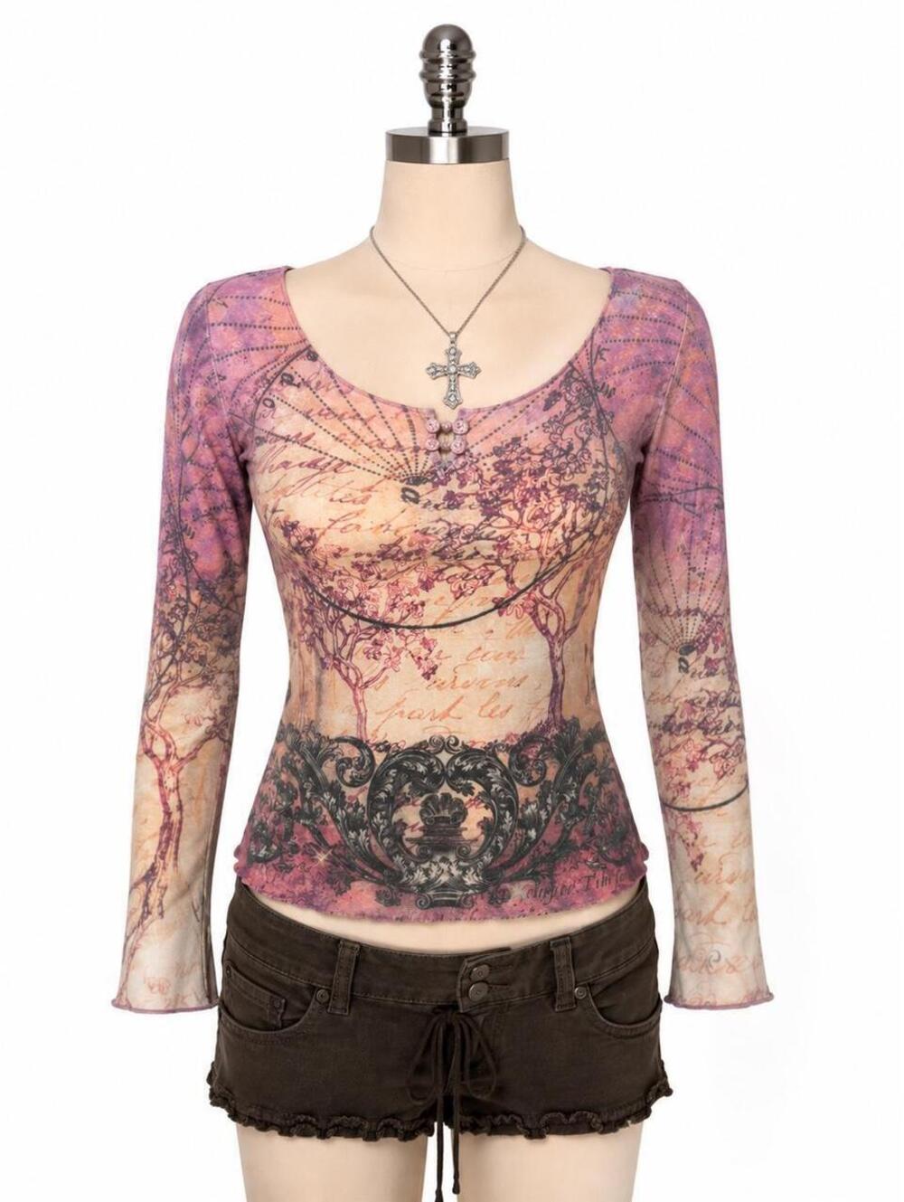 OneWorld Y2K Pink Graphic Long Sleeve Top | Women’s M